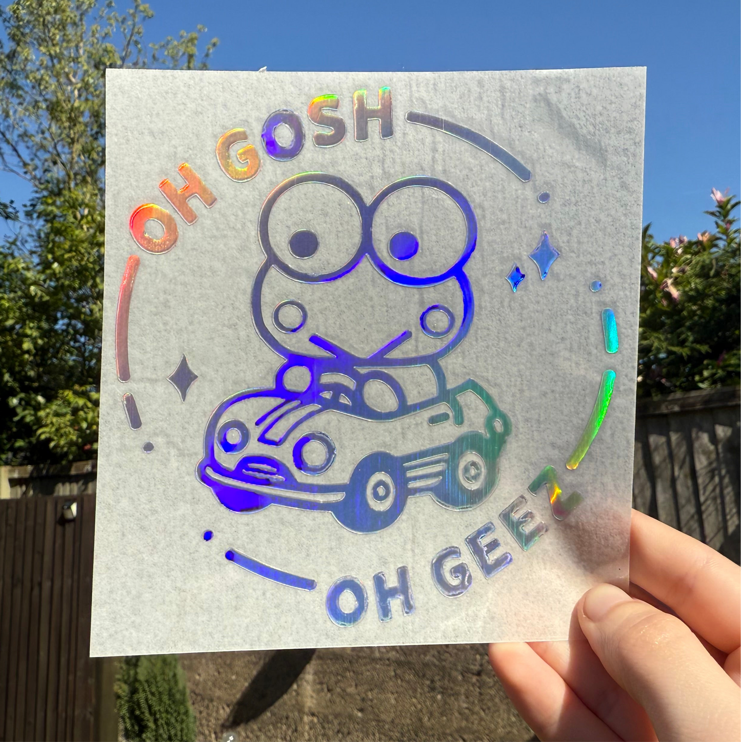 Keroppi Car Sticker, Oh Gosh Oh Geez Vinyl Decal, Holographic Window Sticker