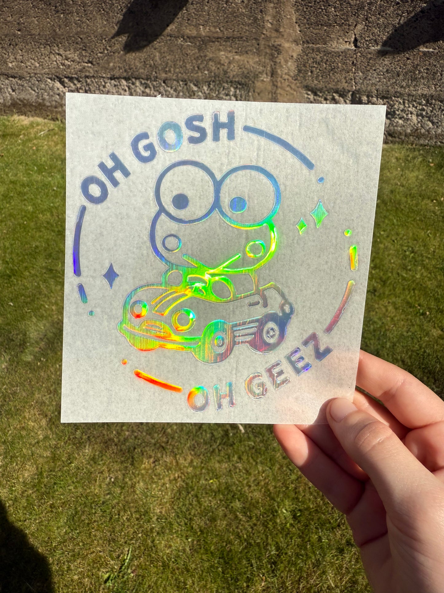 Keroppi Car Sticker, Oh Gosh Oh Geez Vinyl Decal, Holographic Window Sticker