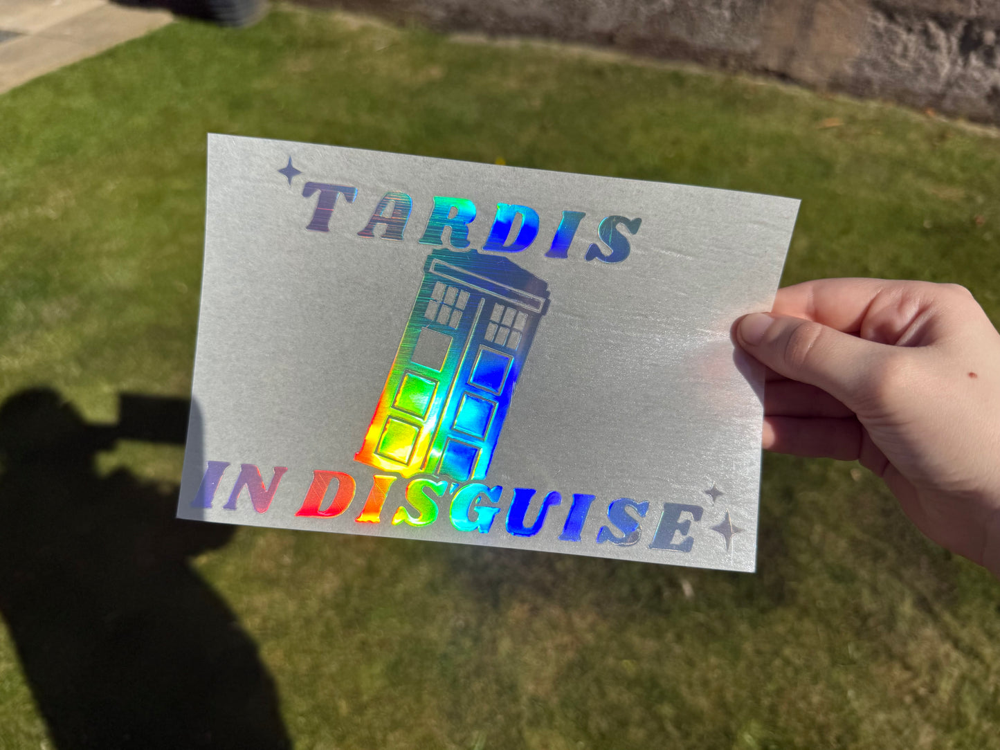 TARDIS In Disguise ar Sticker, Doctor Who Vinyl Decal, Holographic Window Sticker