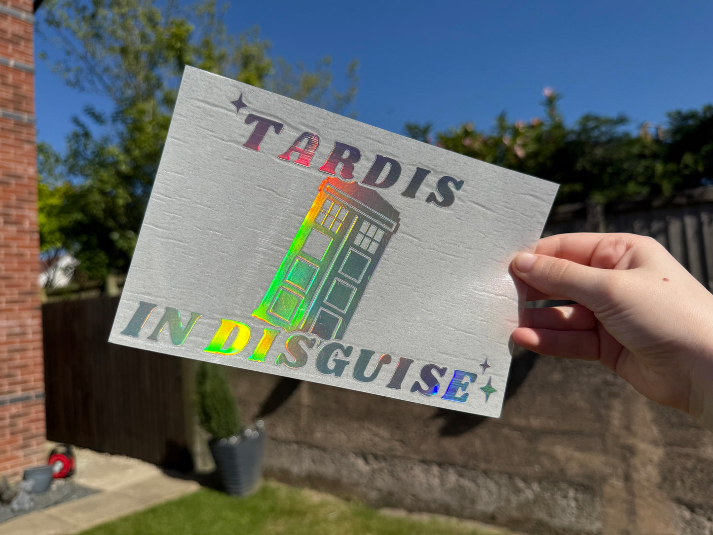 TARDIS In Disguise ar Sticker, Doctor Who Vinyl Decal, Holographic Window Sticker