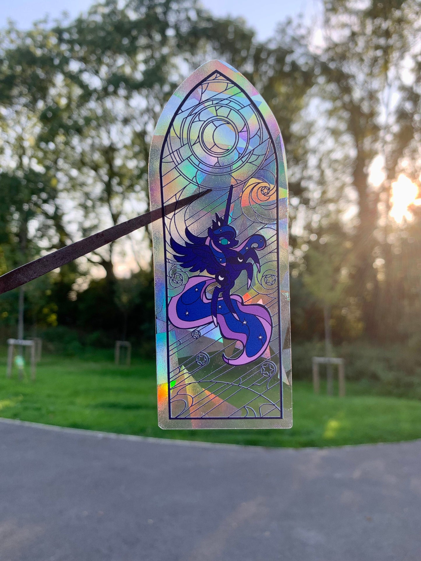Sun catcher sticker, Twilight Celestia Luna, stained glass window pony decal