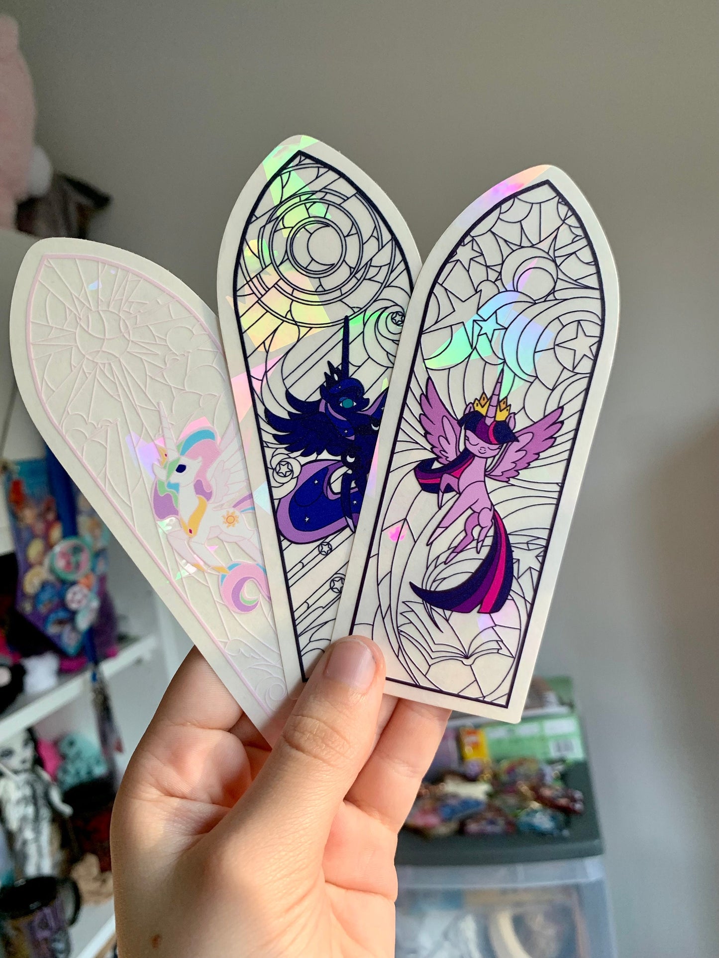 Sun catcher sticker, Twilight Celestia Luna, stained glass window pony decal