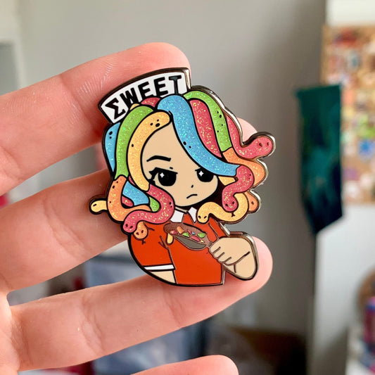 Greek Mythology Enamel Pin, Gummy worm Medusa brooch