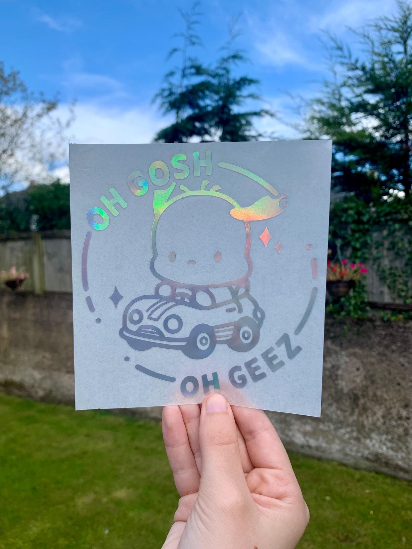 Pochacco Car Sticker, Oh Gosh Oh Geez Vinyl Decal, Holographic Window Sticker