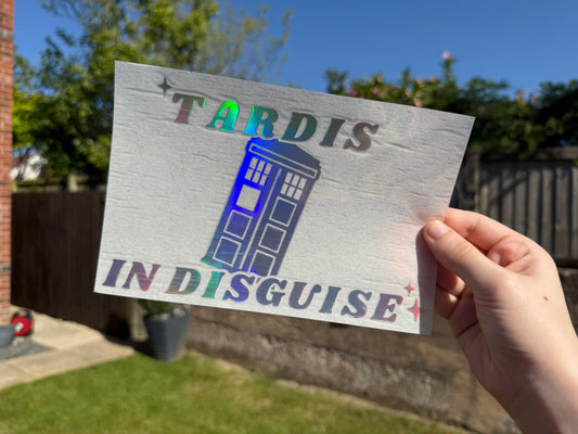 TARDIS In Disguise ar Sticker, Doctor Who Vinyl Decal, Holographic Window Sticker