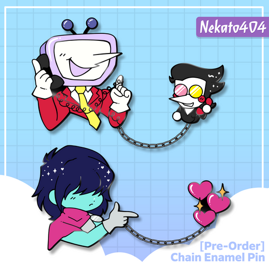 Deltarune Tenna, Spamton & Kris, Chain Enamel Pin