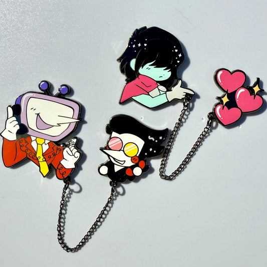 Deltarune Tenna, Spamton & Kris, Chain Enamel Pin