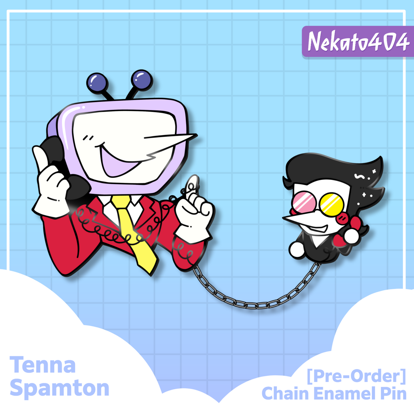 Deltarune Tenna, Spamton & Kris, Chain Enamel Pin