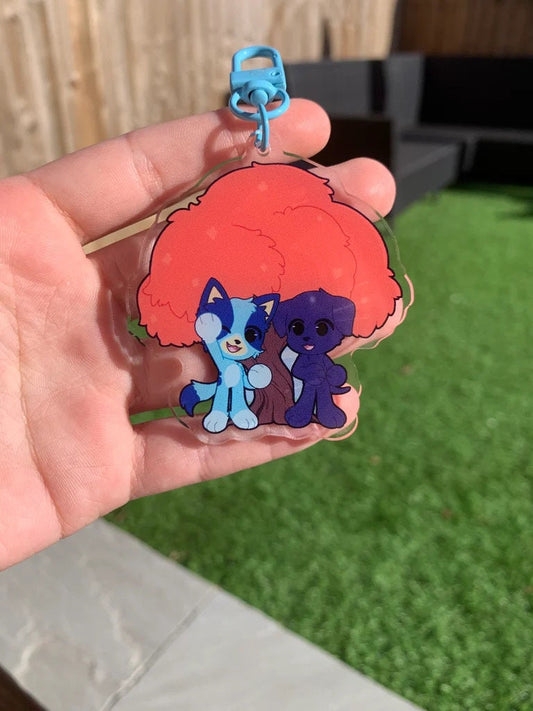 Bluey Acrylic Charm, best friends camping double sided charm