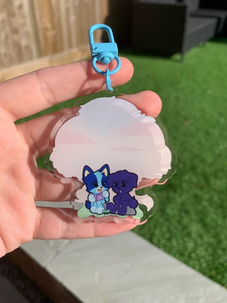 Bluey Acrylic Charm, best friends camping double sided charm