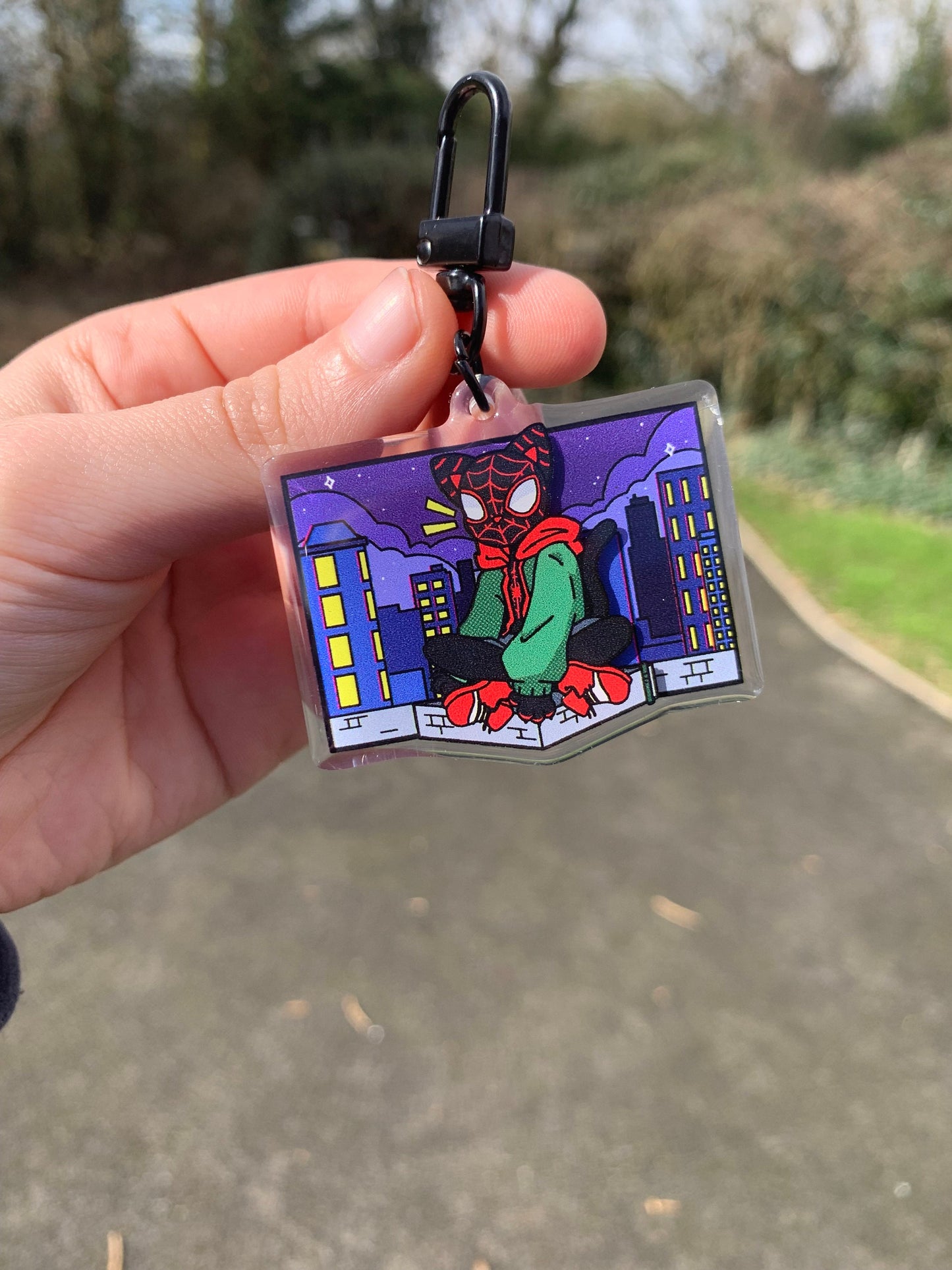 Spiderverse Miles, 3D acrylic charm meows morales
