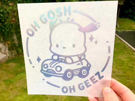 Pochacco Car Sticker, Oh Gosh Oh Geez Vinyl Decal, Holographic Window Sticker