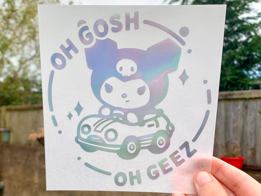 Kuromi Car Sticker, Oh Gosh Oh Geez Vinyl Decal, Holographic Window Sticker